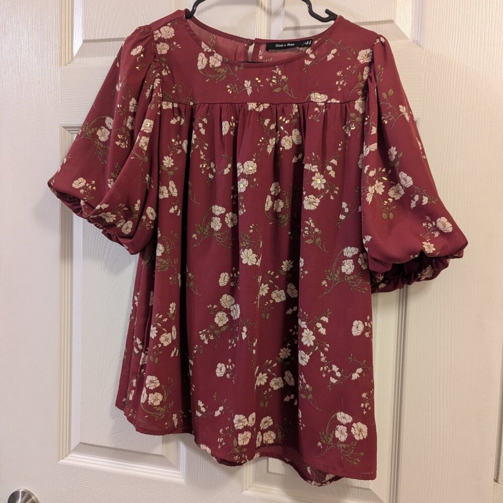 Size Large - Doe & Rae - Maroon Floral Blouse